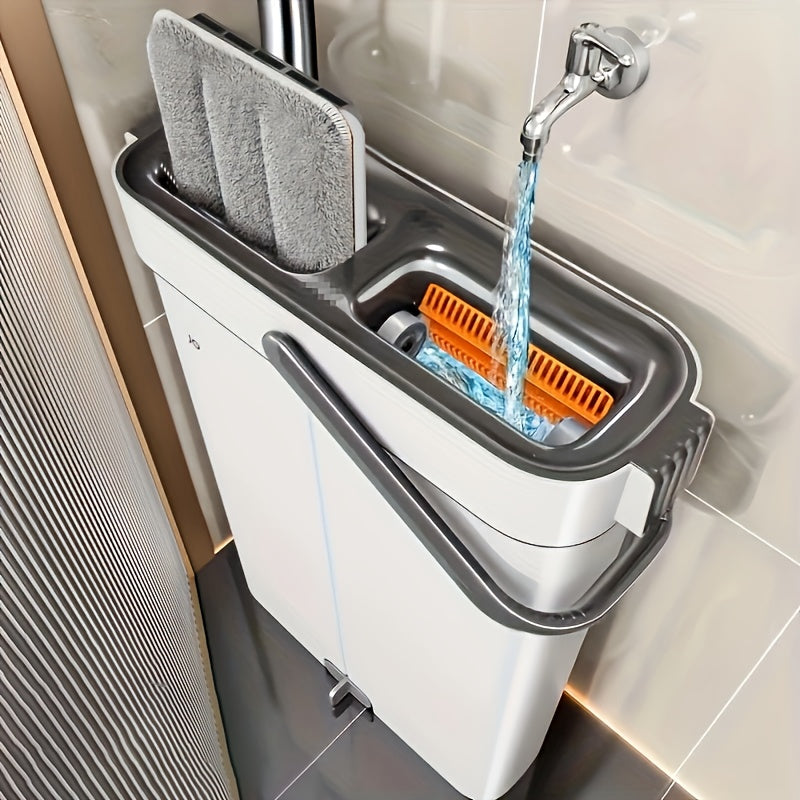 Hands-Free Flat Mop Cleaning Set with Bucket