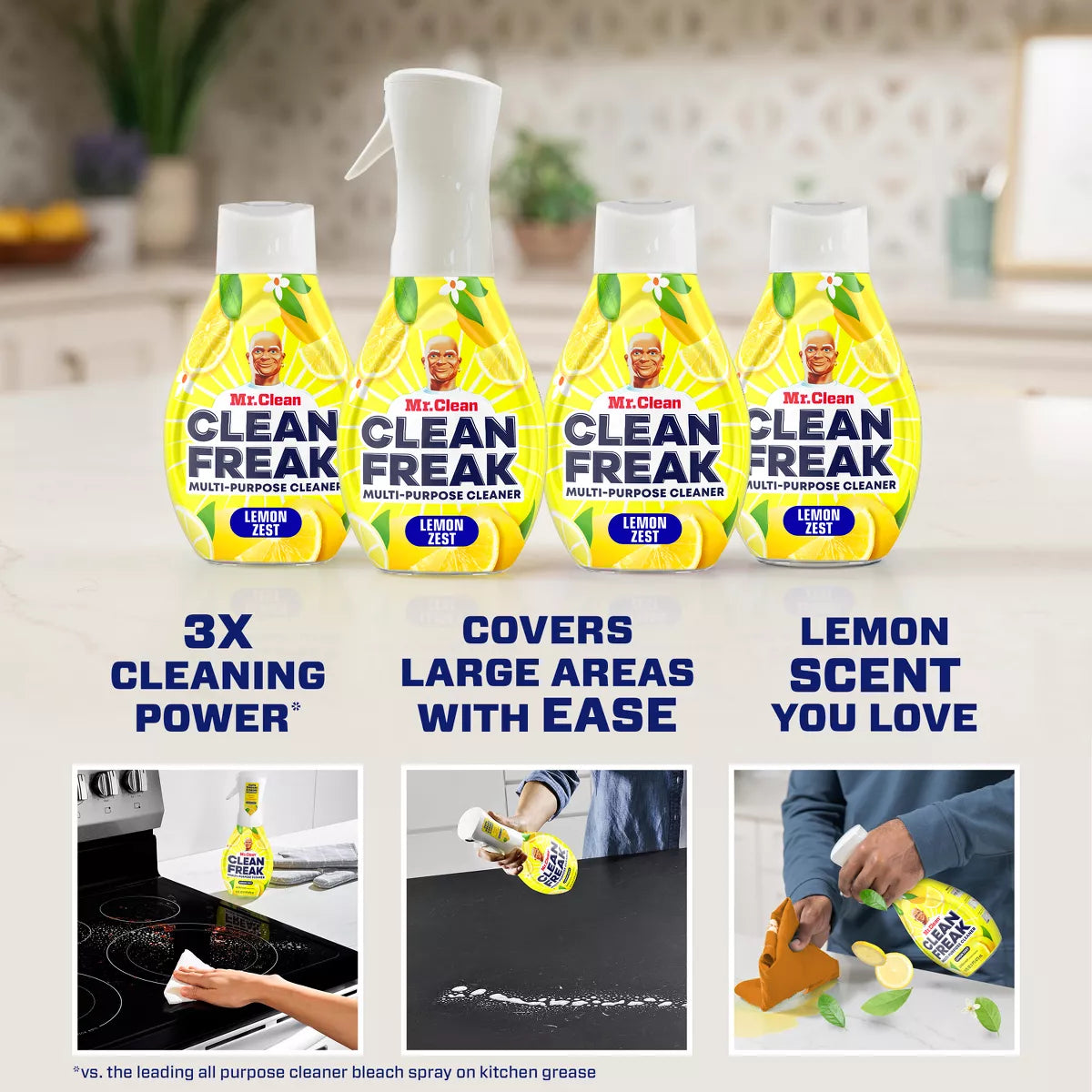 Mr. Clean Lemon Zest Clean Freak Multi-Purpose Cleaner - 16 Fl Oz: Reusable Plastic Bottle, Multi-Surface Use