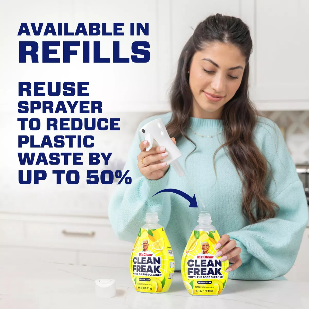 Mr. Clean Lemon Zest Clean Freak Multi-Purpose Cleaner - 16 Fl Oz: Reusable Plastic Bottle, Multi-Surface Use