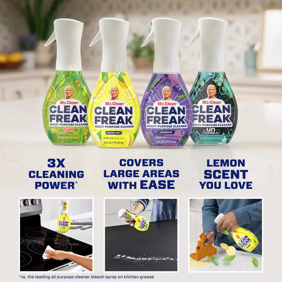 Mr. Clean Lemon Zest Clean Freak Multi-Purpose Cleaner - 16 Fl Oz: Reusable Plastic Bottle, Multi-Surface Use