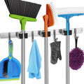 Mop and Broom Holder Wall Mount – Heavy-Duty Closet Organizer for Garage, Kitchen, Laundry Organization – Tool Hanger with 3 Racks and 4 Hooks
